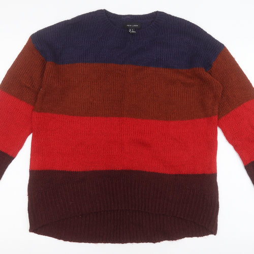 New Look Womens Multicoloured Round Neck Striped Acrylic Pullover Jumper Size S   - Colour Block