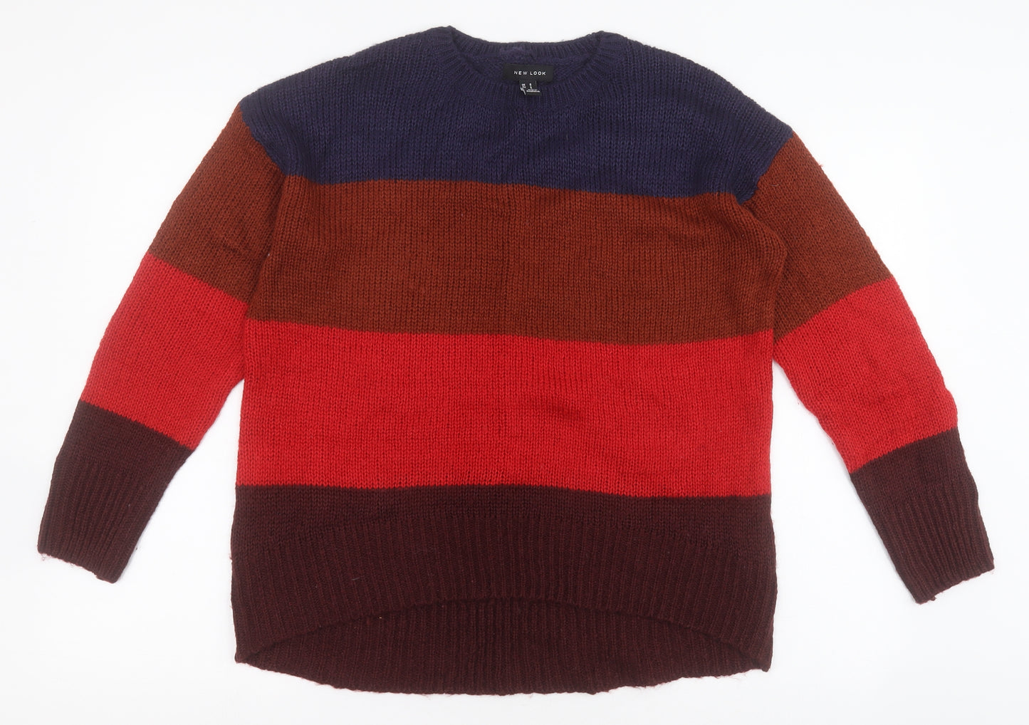 New Look Womens Multicoloured Round Neck Striped Acrylic Pullover Jumper Size S   - Colour Block