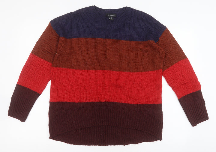 New Look Womens Multicoloured Round Neck Striped Acrylic Pullover Jumper Size S   - Colour Block
