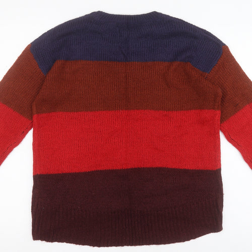 New Look Womens Multicoloured Round Neck Striped Acrylic Pullover Jumper Size S   - Colour Block