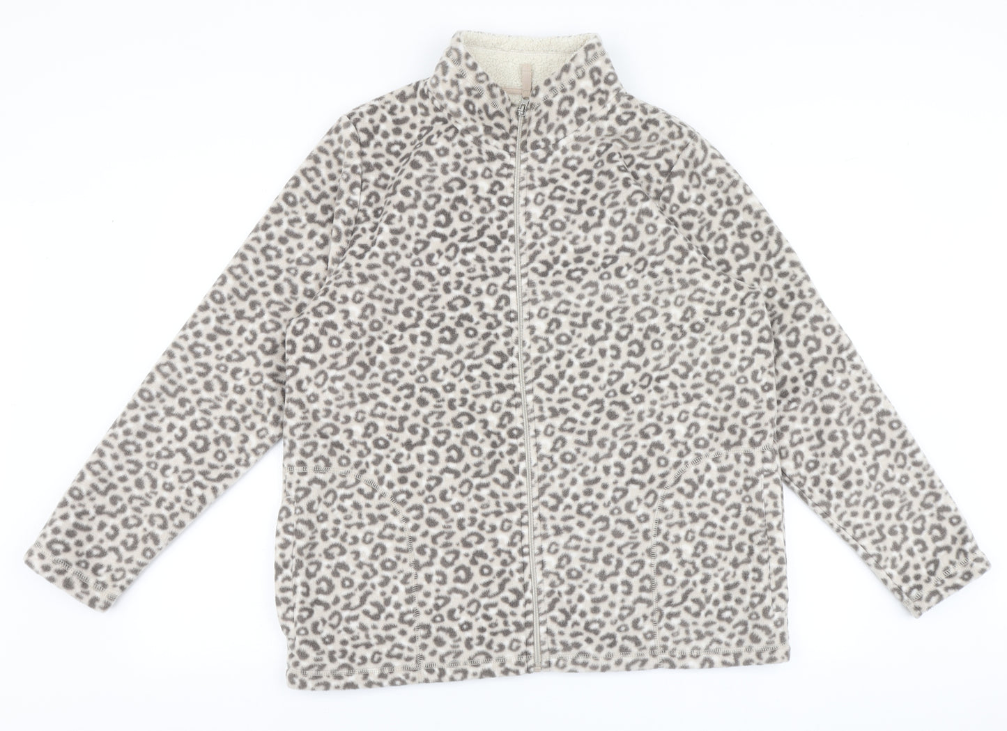 TU Womens Beige Animal Print 100% Polyester Full Zip Sweatshirt Size 18   - Fleece