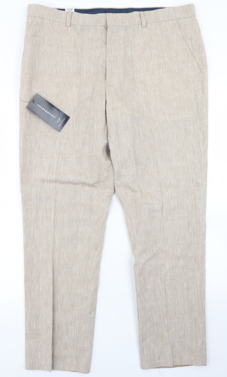 Taylor & Wright Mens Beige  Linen Dress Pants Trousers Size 36 L29 in Slim Hook & Eye - Short Leg