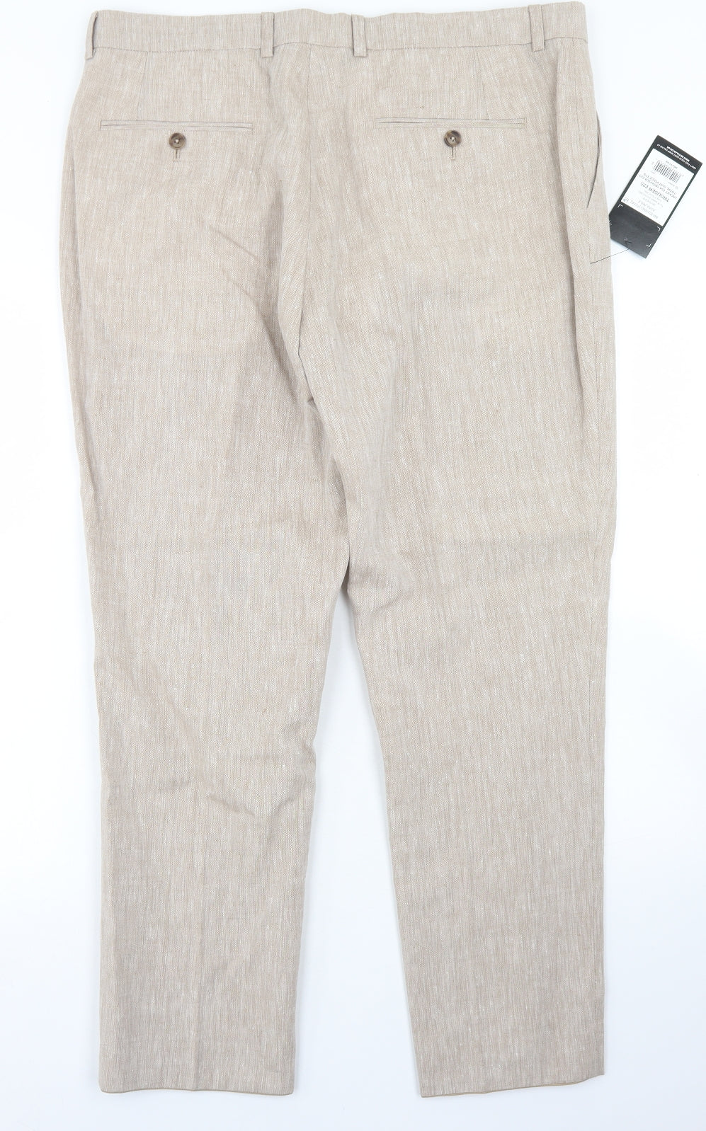 Taylor & Wright Mens Beige  Linen Dress Pants Trousers Size 36 L29 in Slim Hook & Eye - Short Leg