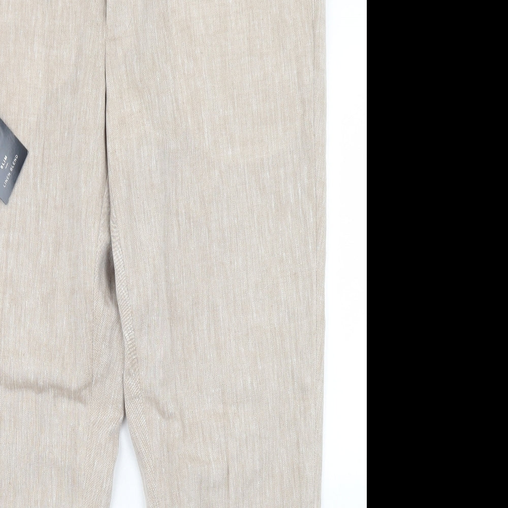 Taylor & Wright Mens Beige  Linen Dress Pants Trousers Size 36 L29 in Slim Hook & Eye - Short Leg