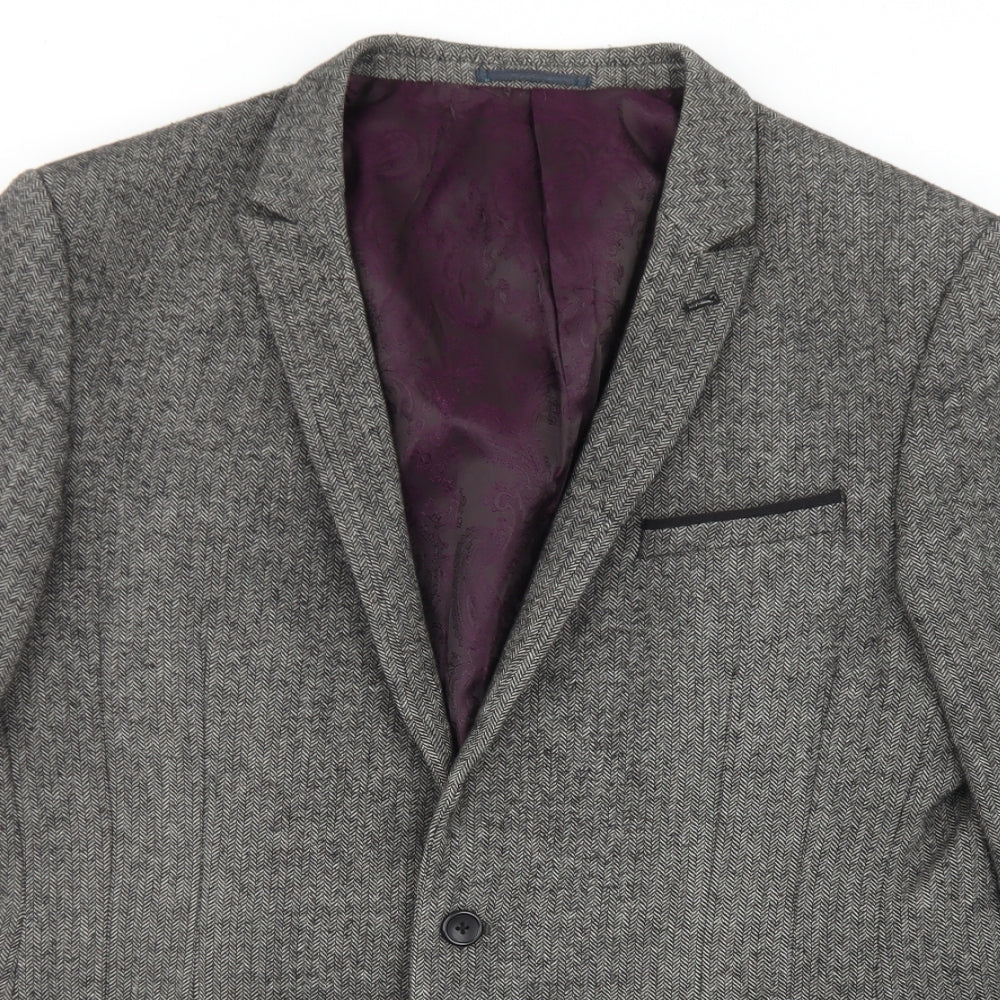 NEXT Mens Grey Herringbone Polyester Jacket Blazer Size 44