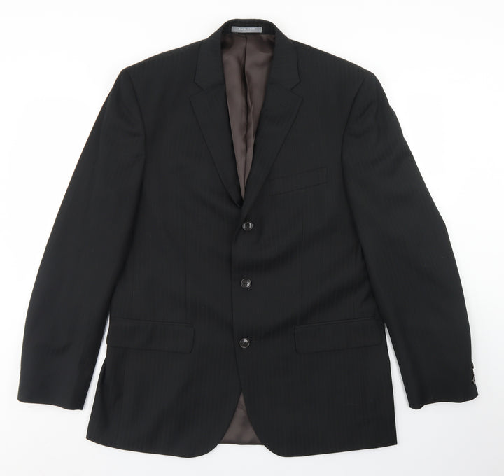 Jack Reid Mens Black Striped Polyester Jacket Blazer Size 42
