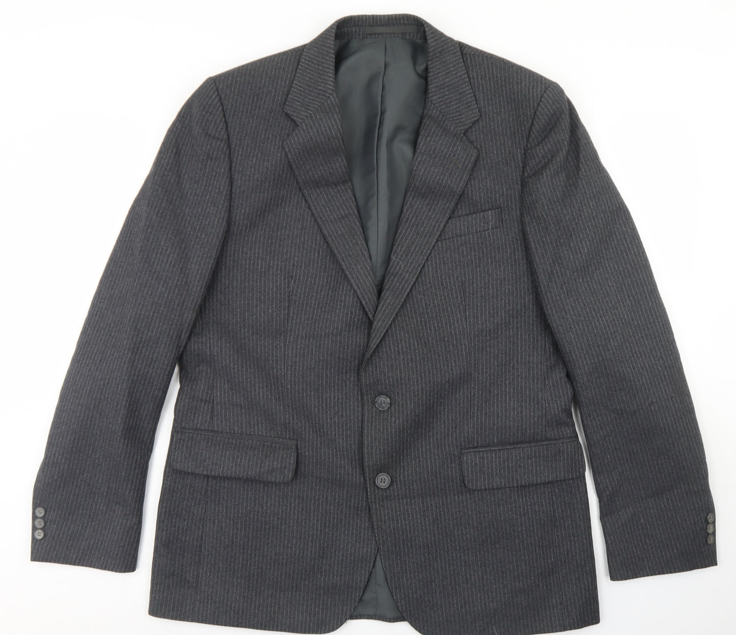Wellington Mens Grey Striped Wool Jacket Blazer Size 38