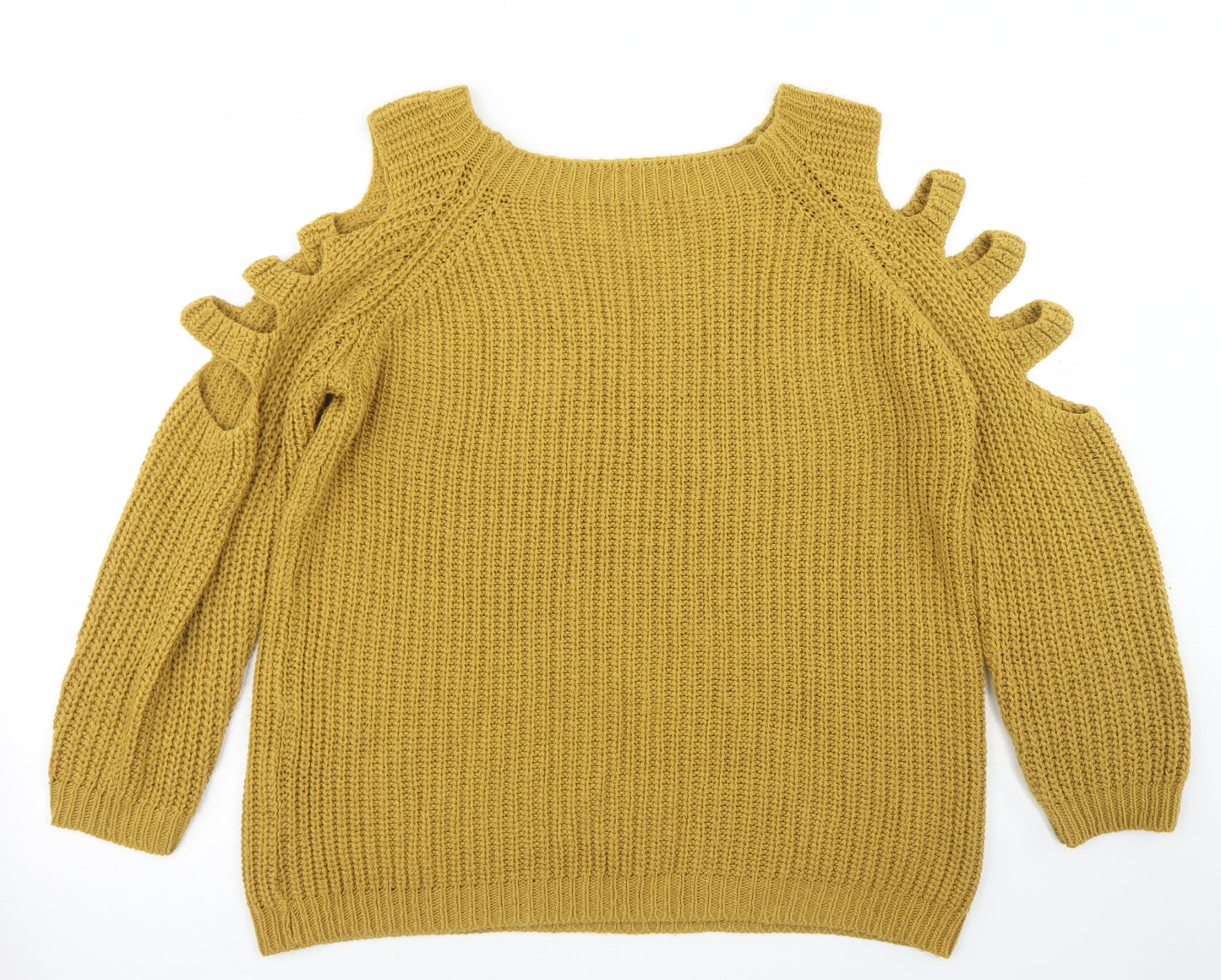 Quiz Womens Yellow Round Neck  Acrylic Pullover Jumper Size S   - Cold Shoulder