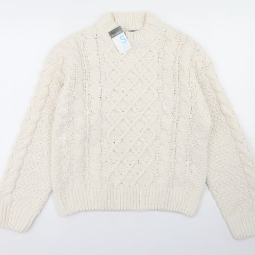 Primark Womens White Crew Neck  Polyester Pullover Jumper Size S