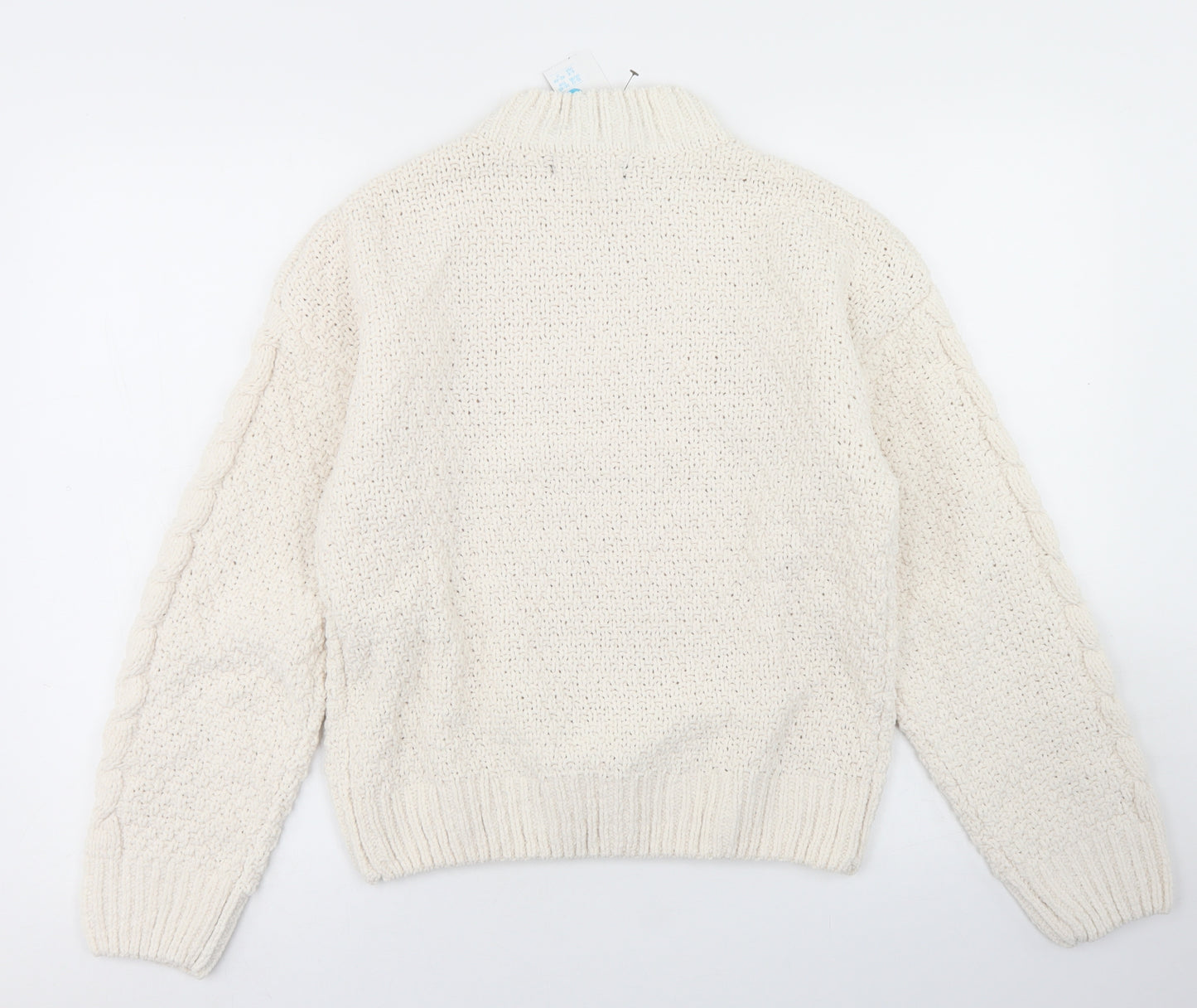 Primark Womens White Crew Neck  Polyester Pullover Jumper Size S