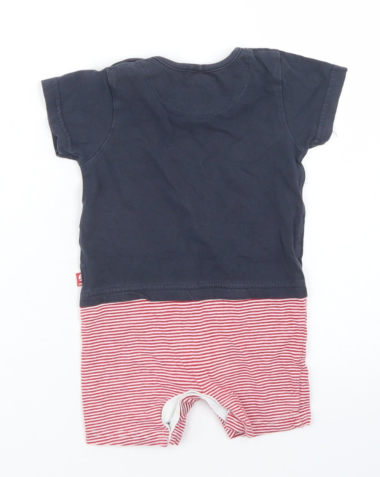 Junior J Boys Blue Striped Cotton Romper One-Piece Size 6-9 Months  Snap - Whales
