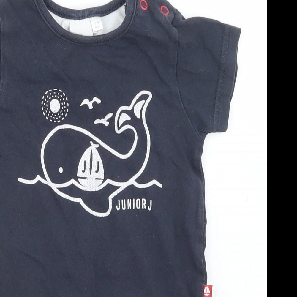 Junior J Boys Blue Striped Cotton Romper One-Piece Size 6-9 Months  Snap - Whales