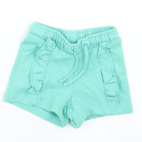 M&S Girls Blue  Cotton Cropped Trousers Size 3-6 Months  Drawstring - Shorts