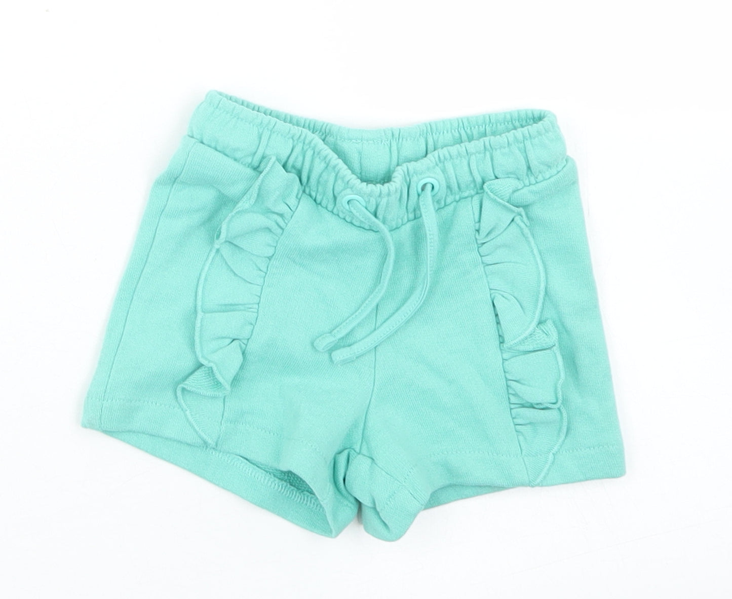 M&S Girls Blue  Cotton Cropped Trousers Size 3-6 Months  Drawstring - Shorts