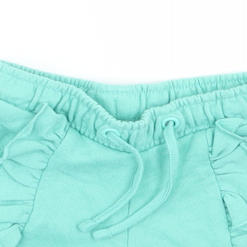 M&S Girls Blue  Cotton Cropped Trousers Size 3-6 Months  Drawstring - Shorts