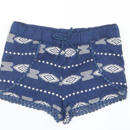 TJX Girls Blue Fair Isle Cotton Cropped Trousers Size 18-24 Months  Drawstring - Shorts