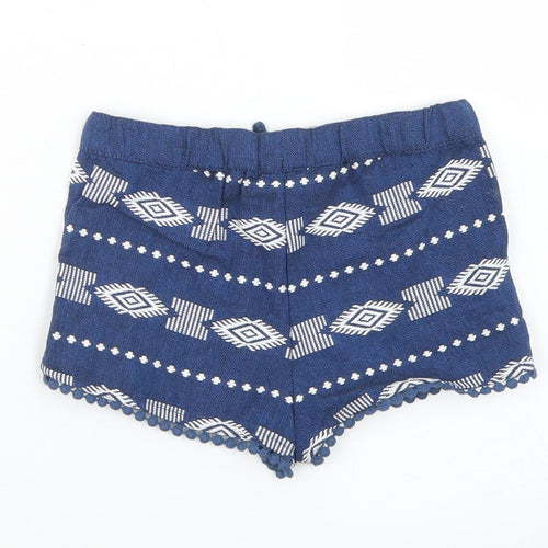 TJX Girls Blue Fair Isle Cotton Cropped Trousers Size 18-24 Months  Drawstring - Shorts
