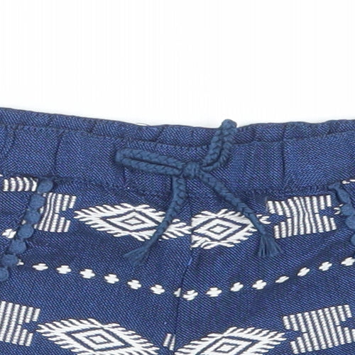 TJX Girls Blue Fair Isle Cotton Cropped Trousers Size 18-24 Months  Drawstring - Shorts