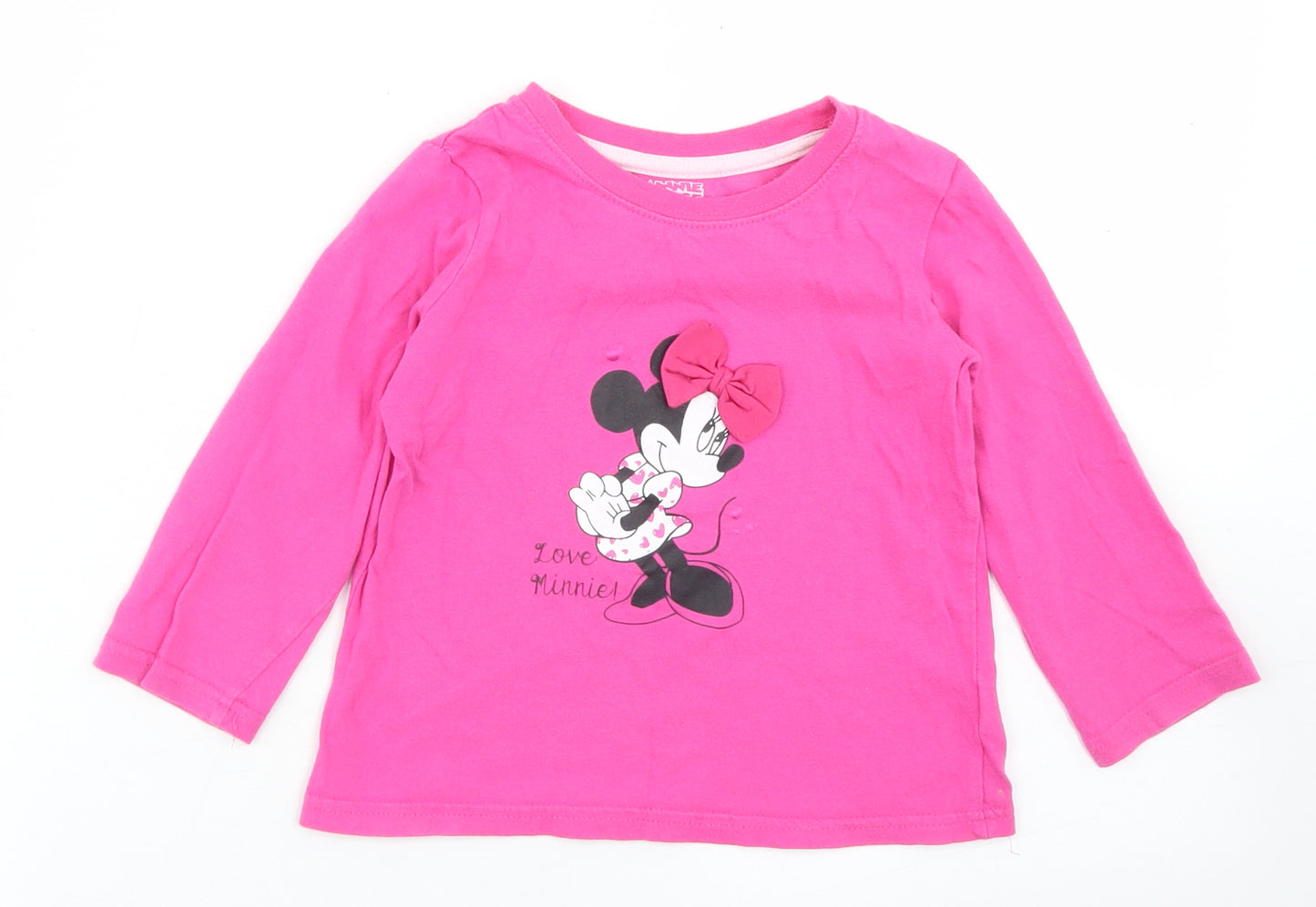 Primark Girls Pink  Cotton Basic T-Shirt Size 3-4 Years Crew Neck  - Minnie Mouse