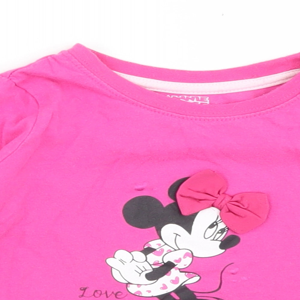 Primark Girls Pink  Cotton Basic T-Shirt Size 3-4 Years Crew Neck  - Minnie Mouse