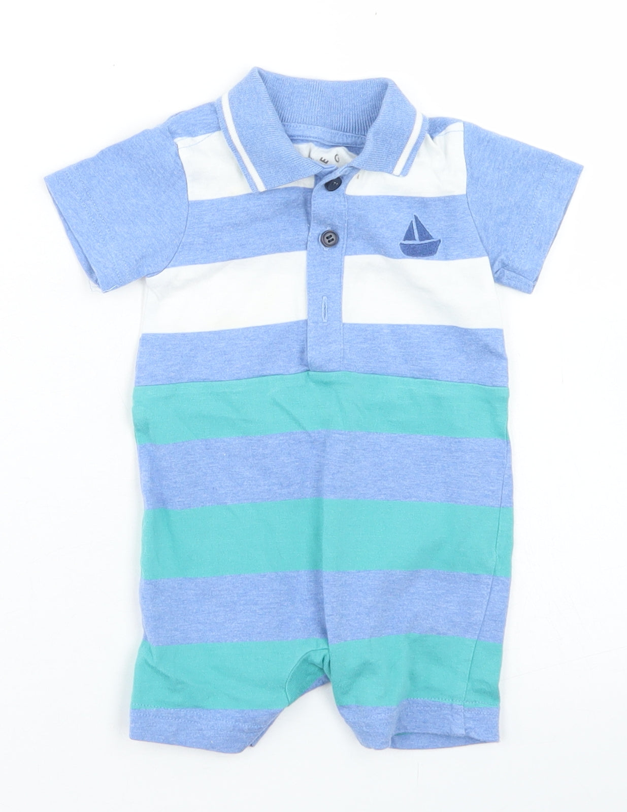 Nutmeg Boys Blue Striped Cotton Romper One-Piece Size 0-3 Months  Snap