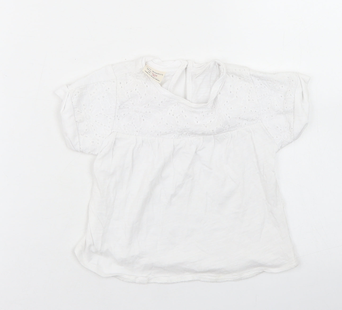 Zara Girls White  Cotton Basic T-Shirt Size 12-18 Months Crew Neck Button