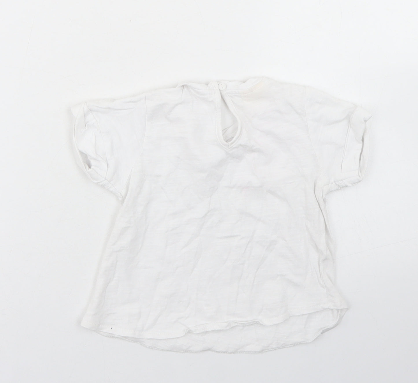 Zara Girls White  Cotton Basic T-Shirt Size 12-18 Months Crew Neck Button