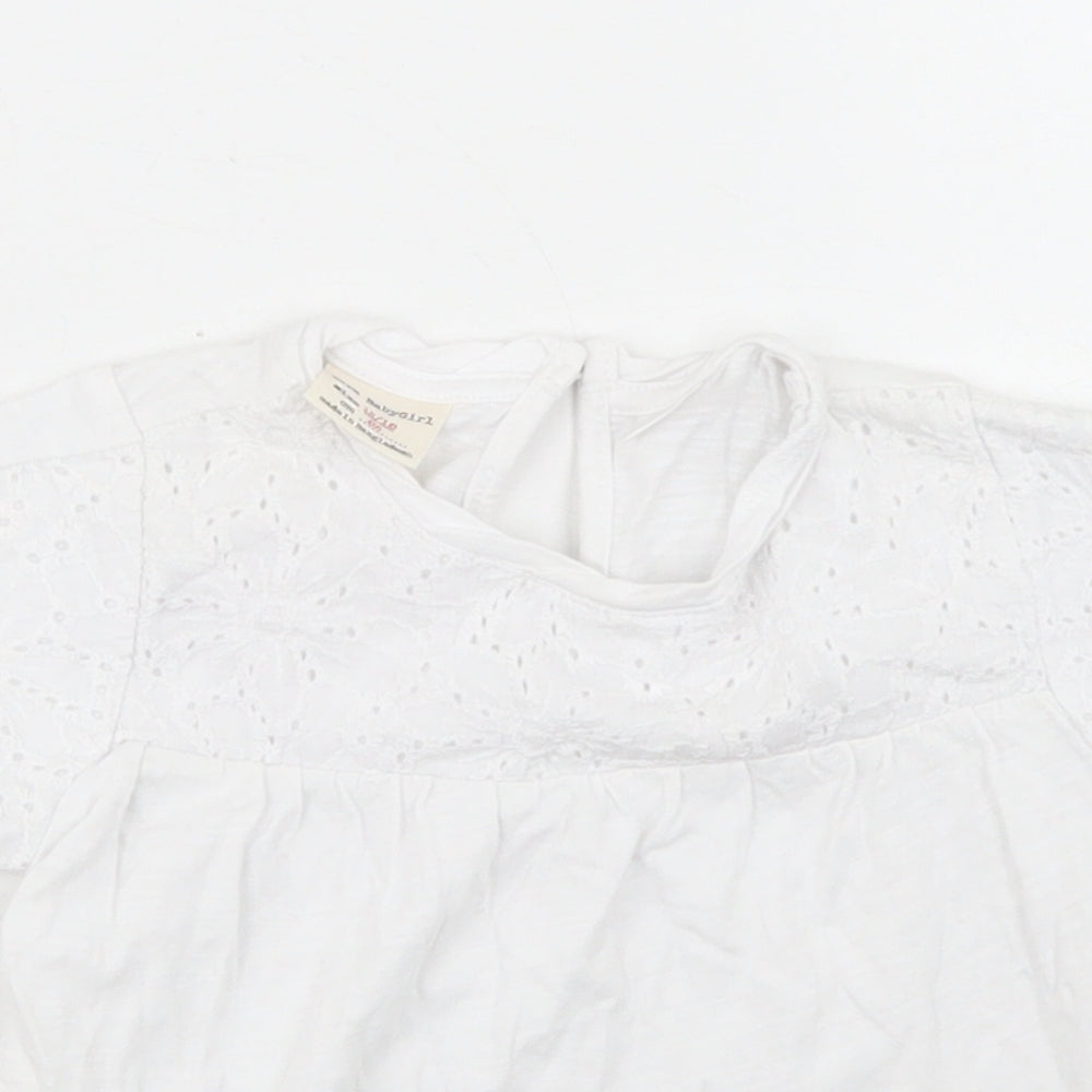Zara Girls White  Cotton Basic T-Shirt Size 12-18 Months Crew Neck Button