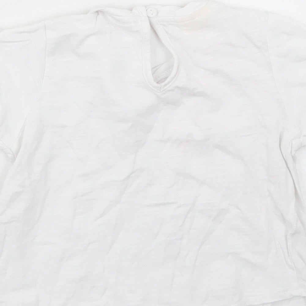 Zara Girls White  Cotton Basic T-Shirt Size 12-18 Months Crew Neck Button