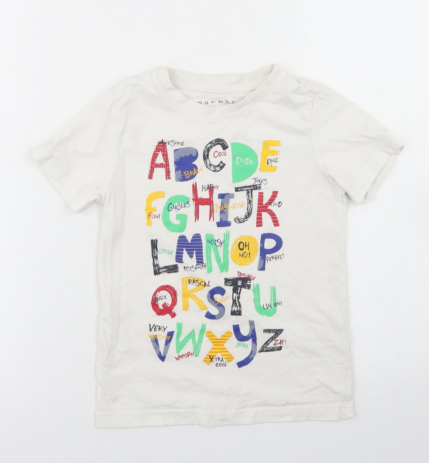 Nutmeg Boys White  Cotton Basic T-Shirt Size 4-5 Years Crew Neck  - Alphabet