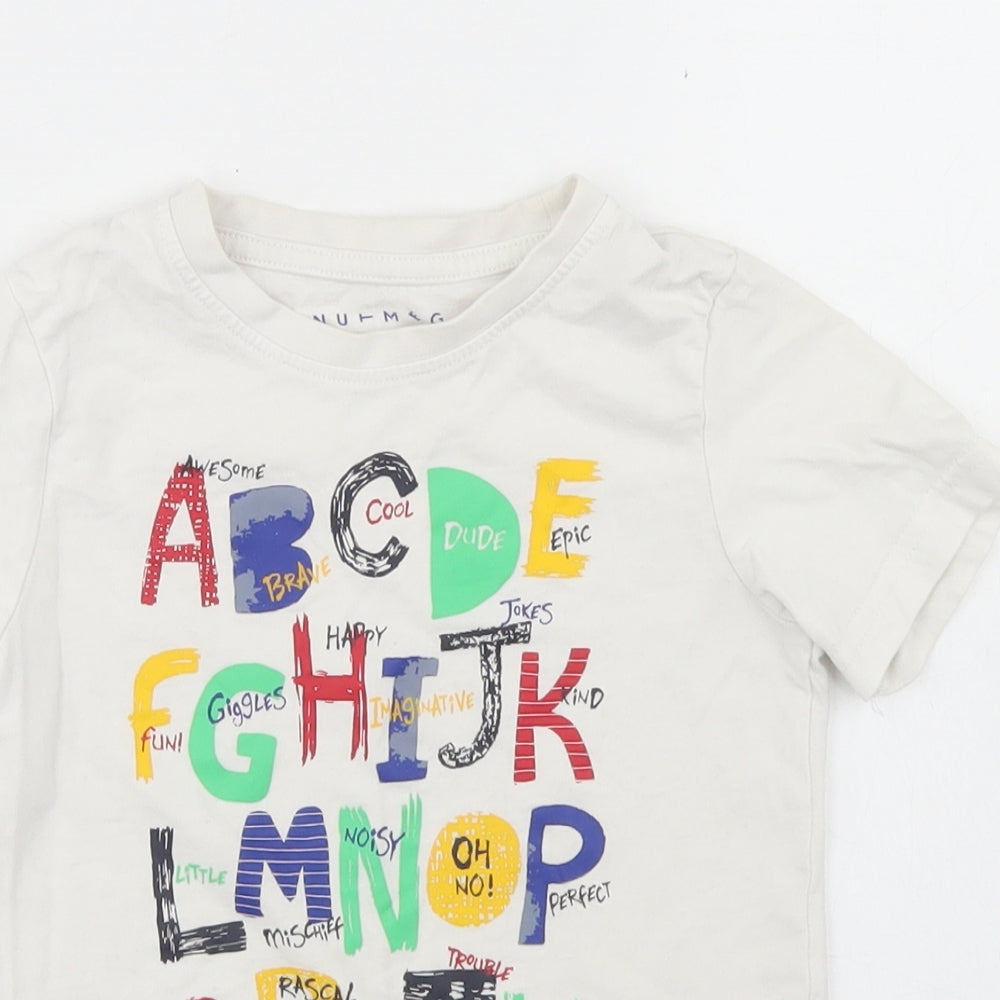 Nutmeg Boys White  Cotton Basic T-Shirt Size 4-5 Years Crew Neck  - Alphabet