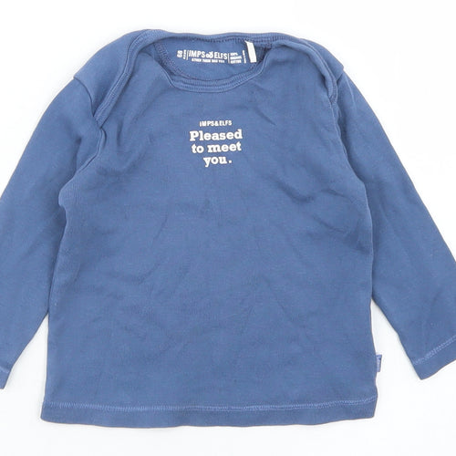 Imps & Elfs Boys Blue  Cotton Basic T-Shirt Size 6-9 Months Crew Neck