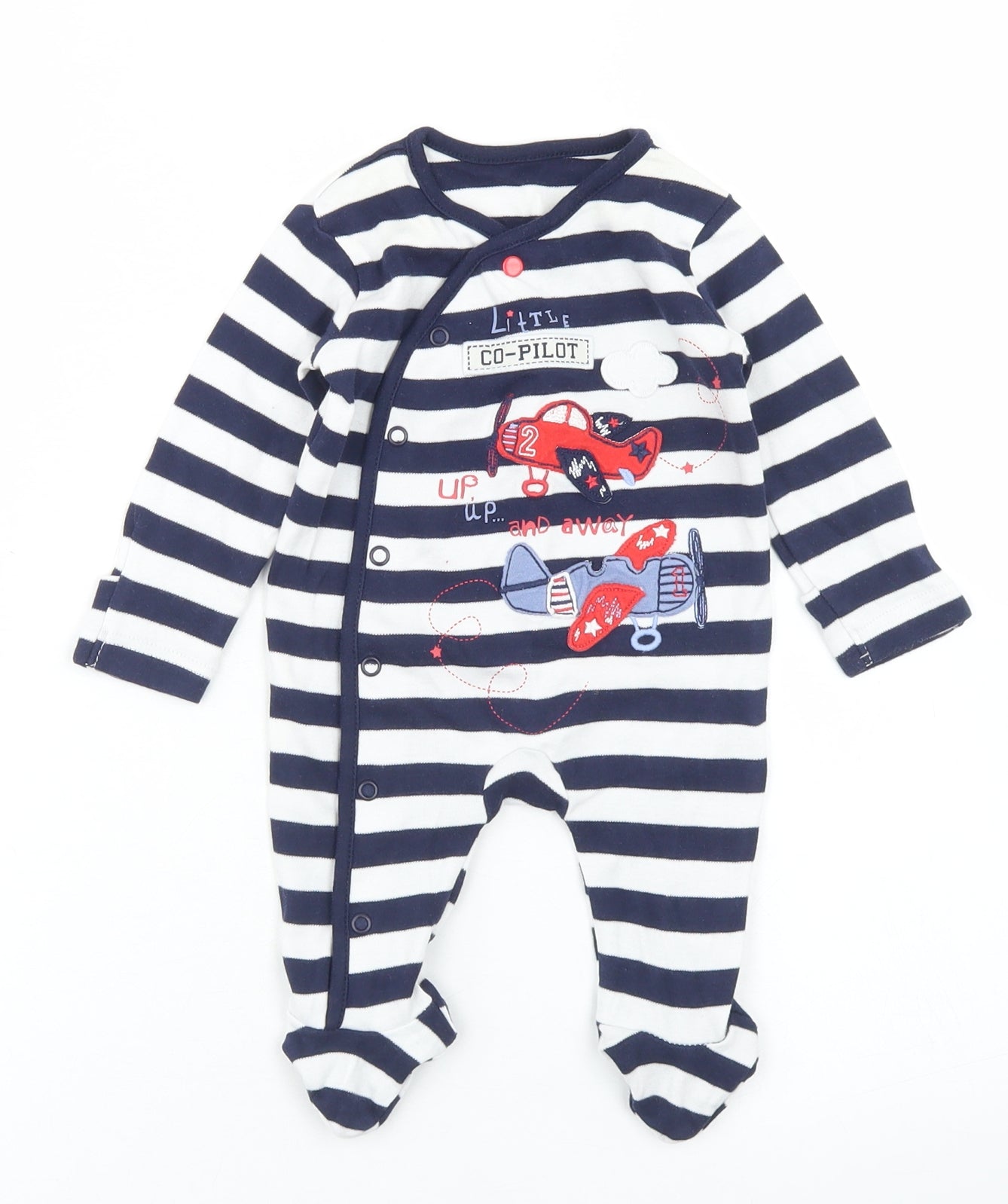 George Boys Blue Striped Cotton Babygrow One-Piece Size 0-3 Months  Snap - Co Pilot Aeroplanes