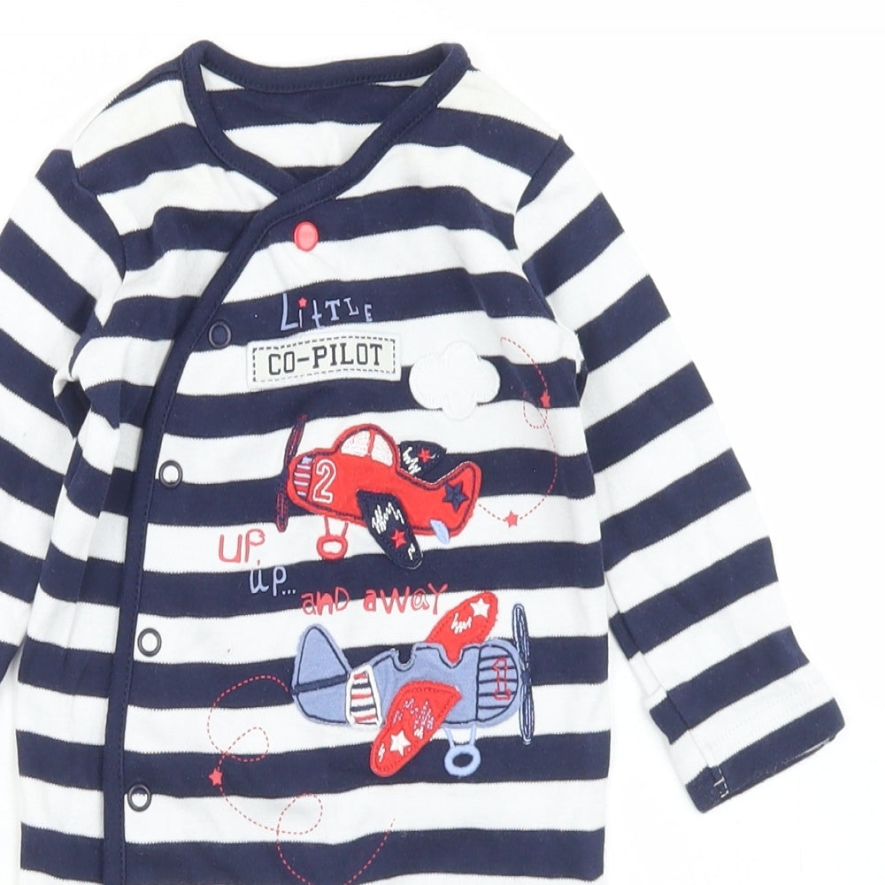 George Boys Blue Striped Cotton Babygrow One-Piece Size 0-3 Months  Snap - Co Pilot Aeroplanes