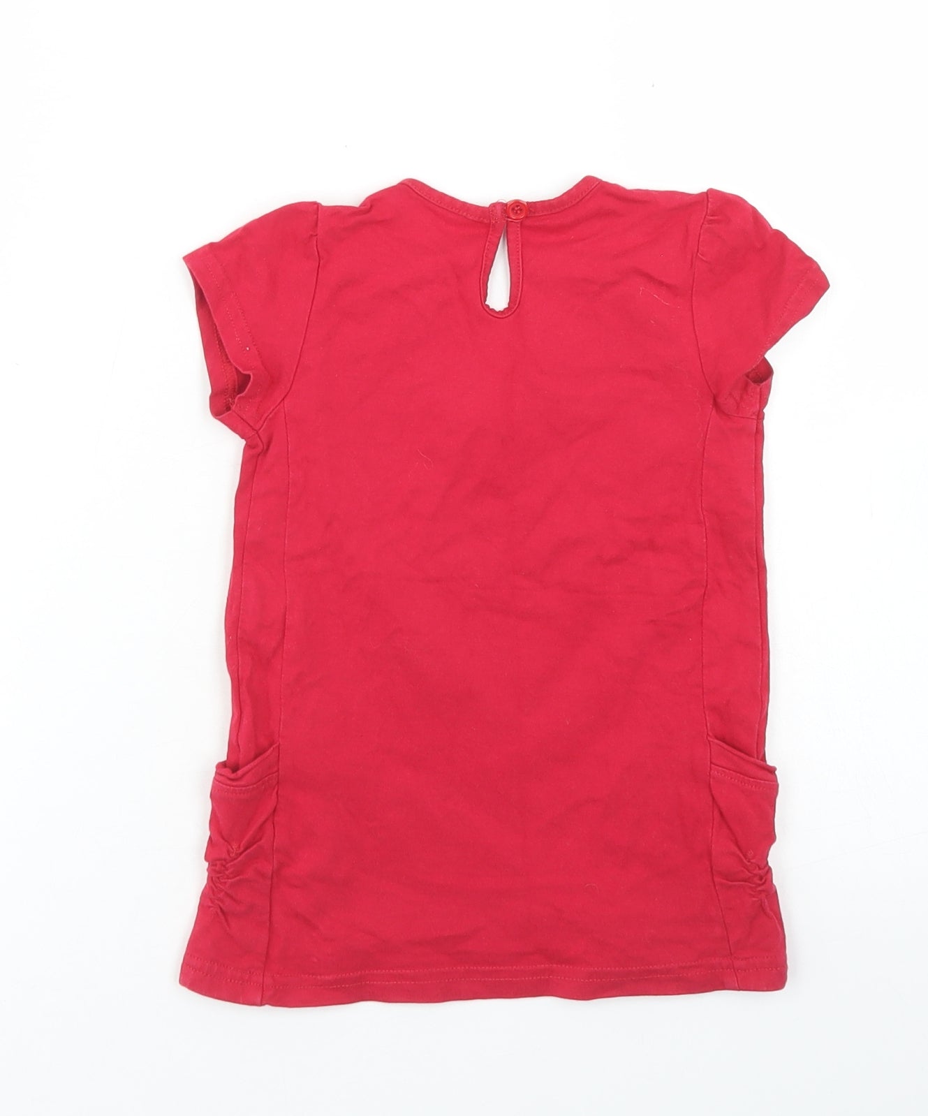 Matalan Girls Red  Cotton Basic T-Shirt Size 2-3 Years Crew Neck Button