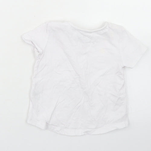 F&F Girls White  Cotton Basic T-Shirt Size 9 Years Crew Neck Snap - Floral Detail