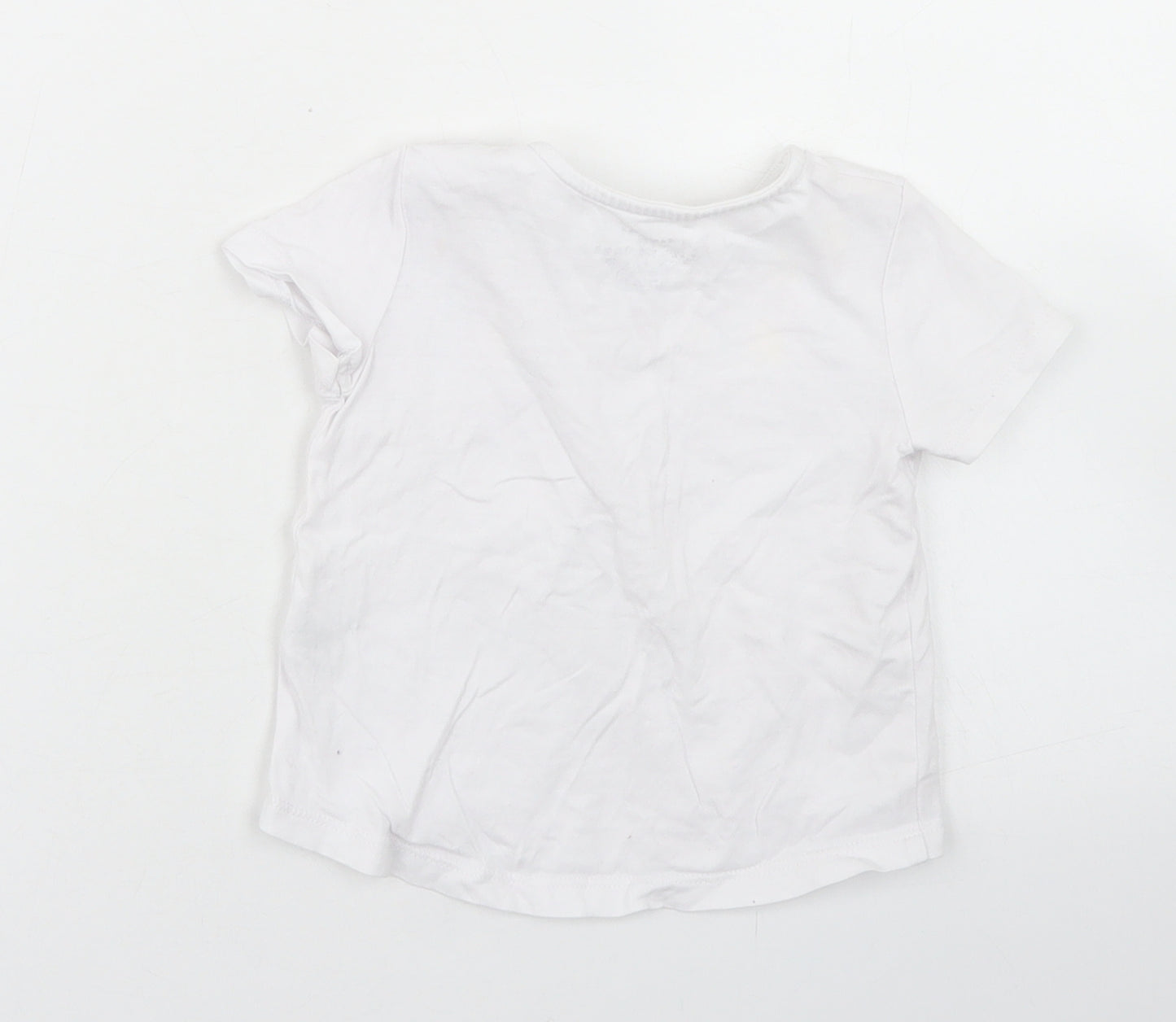 F&F Girls White  Cotton Basic T-Shirt Size 9 Years Crew Neck Snap - Floral Detail