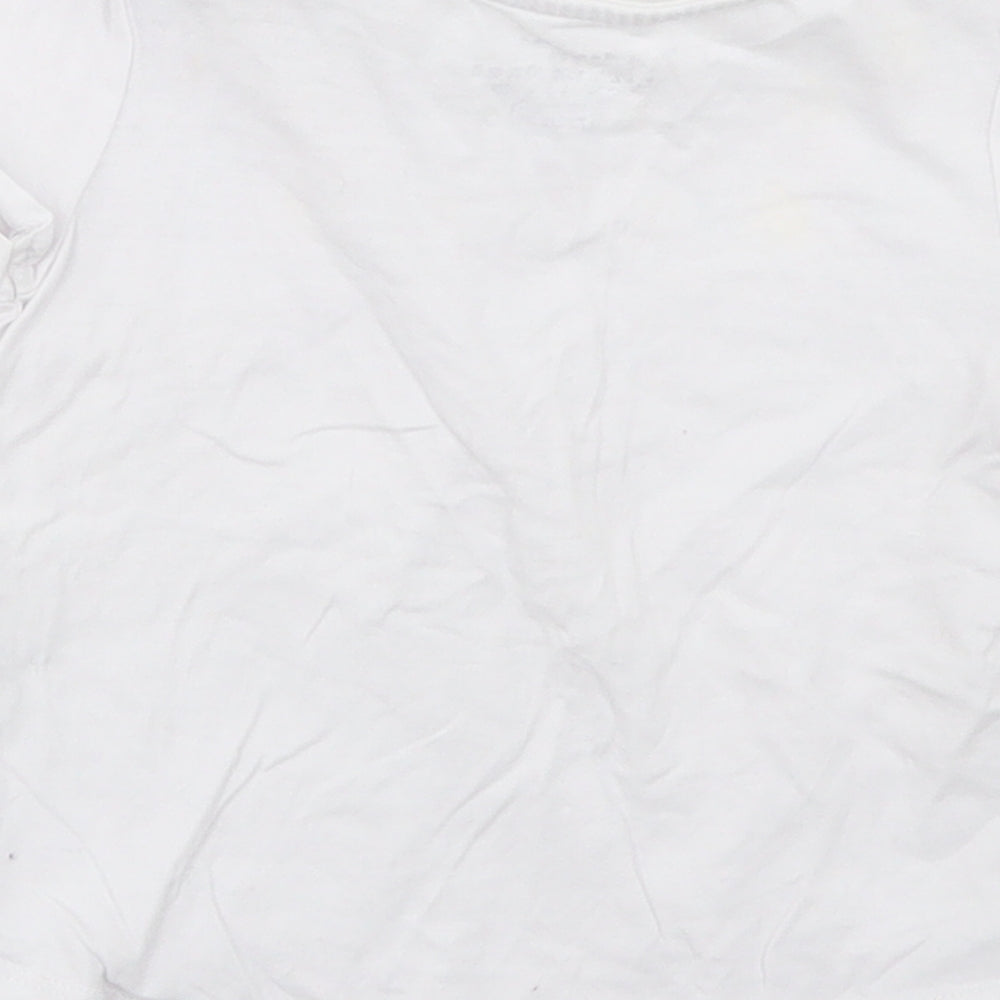 F&F Girls White  Cotton Basic T-Shirt Size 9 Years Crew Neck Snap - Floral Detail