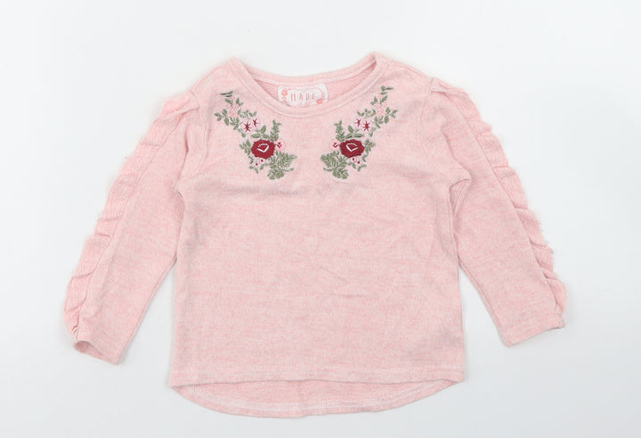 Primark Girls Pink Viscose Basic T-Shirt Size 6-9 Months Crew Neck - Ruffle sleeve