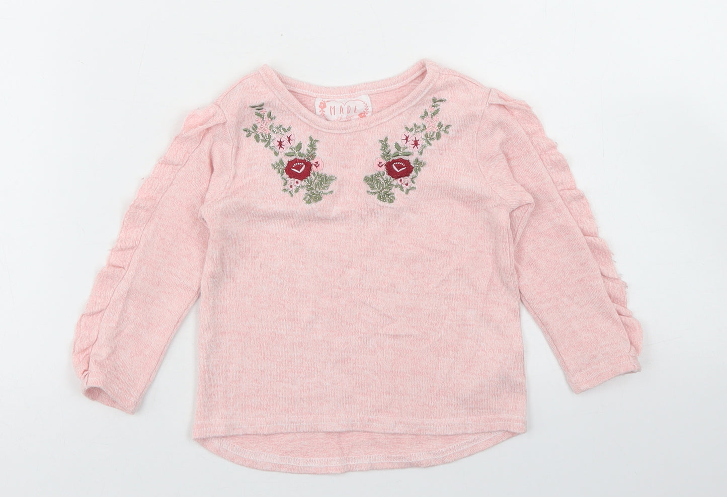Primark Girls Pink  Viscose Basic T-Shirt Size 6-9 Months Crew Neck  - Ruffle sleeve