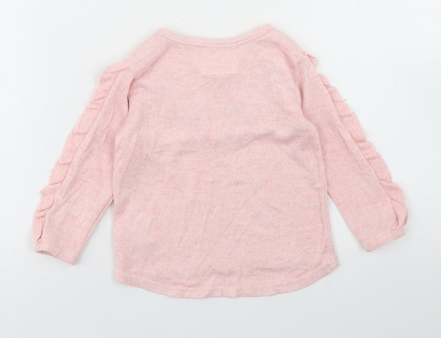 Primark Girls Pink  Viscose Basic T-Shirt Size 6-9 Months Crew Neck  - Ruffle sleeve