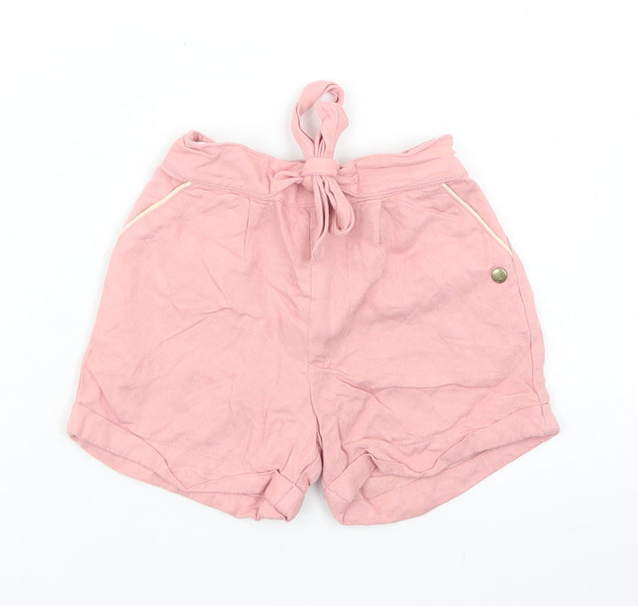 M&S Girls Pink  Viscose Cropped Trousers Size 9-12 Months  Tie