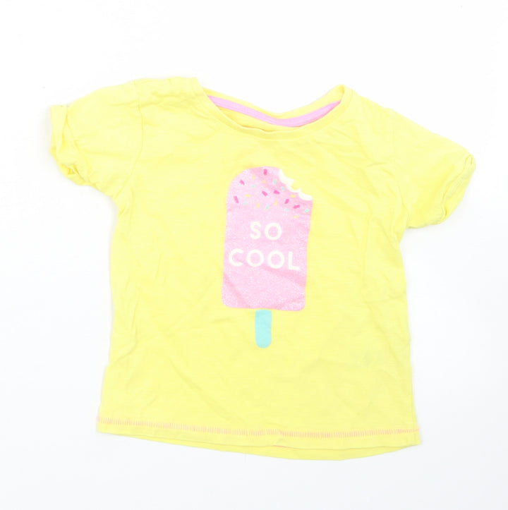 Matalan Girls Yellow  Cotton Basic T-Shirt Size 12-18 Months Crew Neck  - Ice Cream