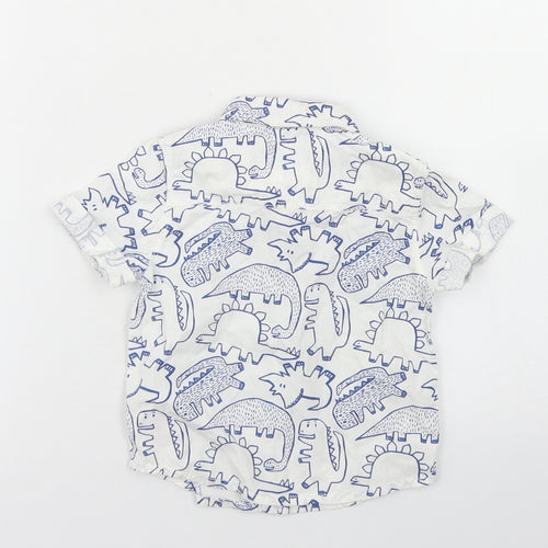 F&F Boys White Spotted Cotton Basic Button-Up Size 6-9 Months Collared Button - Dinosaur Print