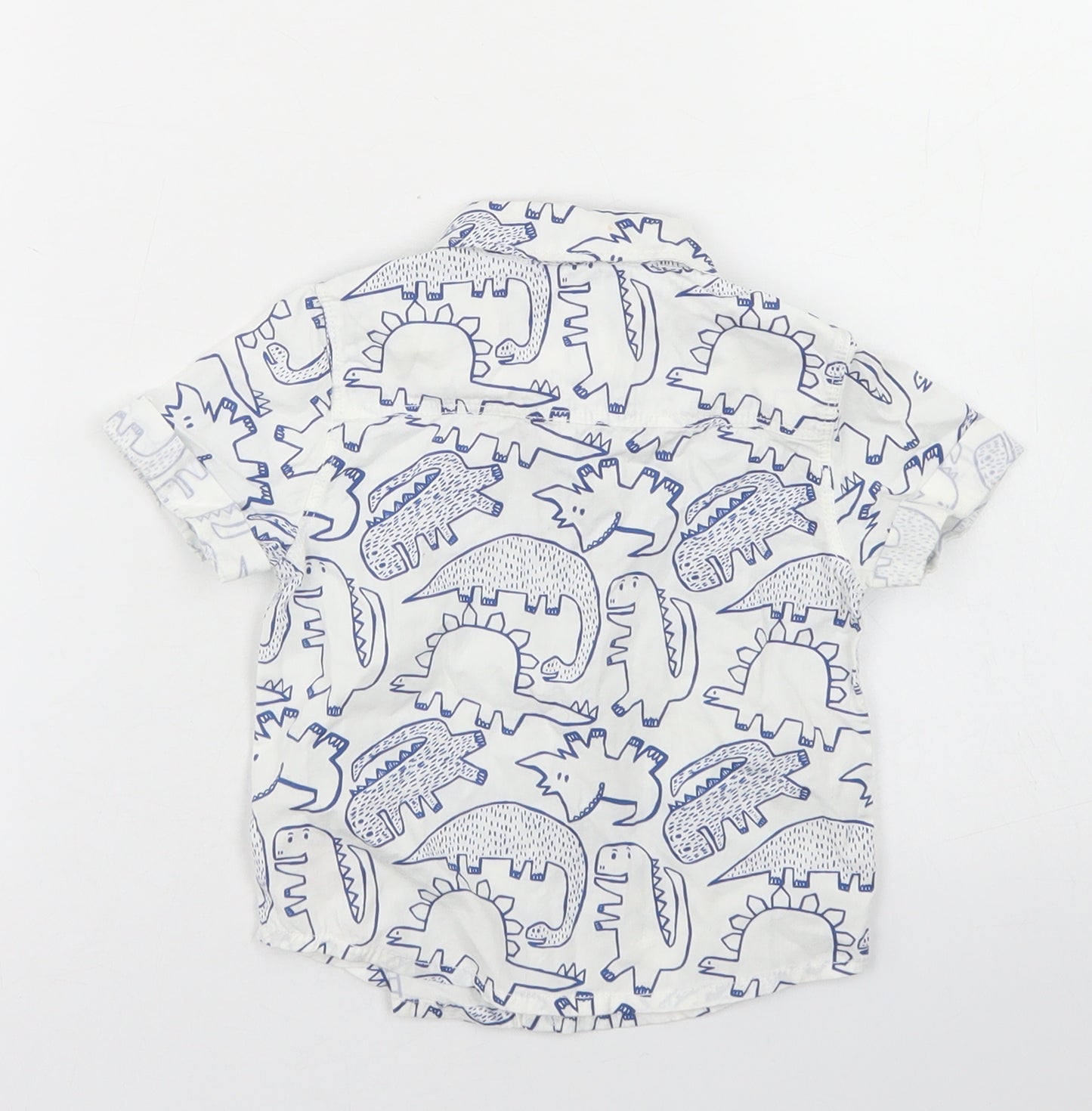 F&F Boys White Spotted Cotton Basic Button-Up Size 6-9 Months Collared Button - Dinosaur Print