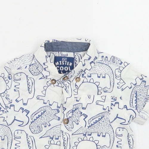 F&F Boys White Spotted Cotton Basic Button-Up Size 6-9 Months Collared Button - Dinosaur Print