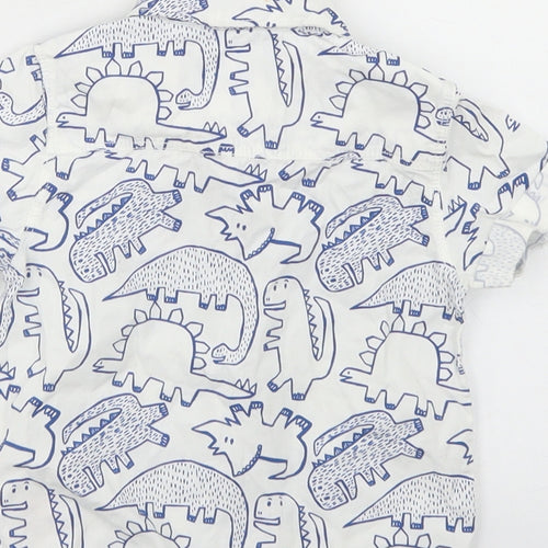 F&F Boys White Spotted Cotton Basic Button-Up Size 6-9 Months Collared Button - Dinosaur Print