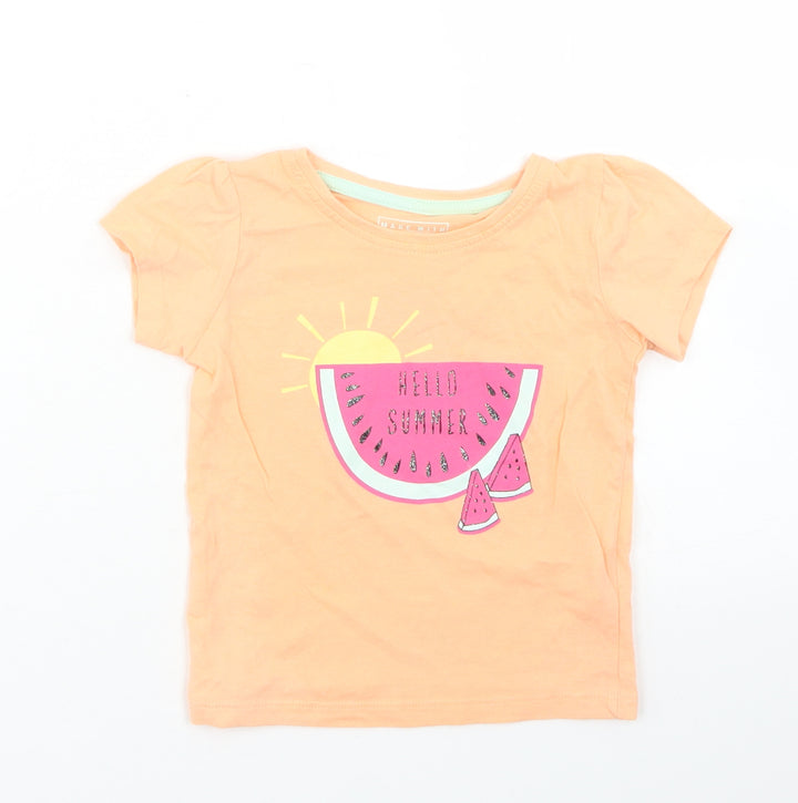 Primark Girls Orange Cotton Basic T-Shirt Size 12-18 Months Crew Neck