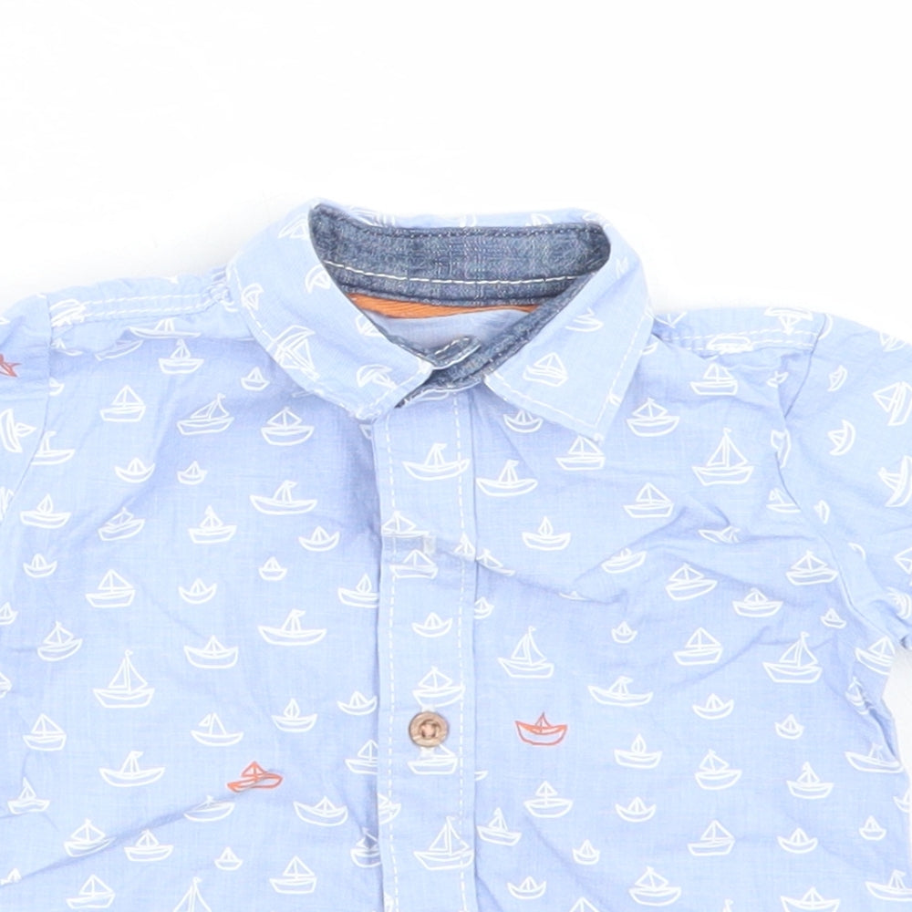 George Boys Blue Spotted Cotton Basic Button-Up Size 3-6 Months Collared Button - Sail Boat Print