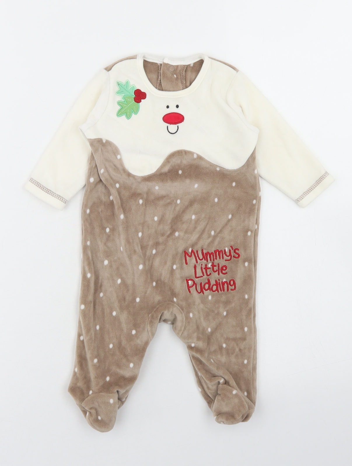 George Girls Brown Spotted Cotton Babygrow One-Piece Size 0-3 Months  Snap - Christmas Pudding